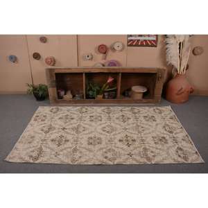 Tapis turc, tapis de sol de 3,8 x 6,9 pieds, tapis vintage en laine marron à motifs floraux - Product Image 3