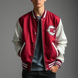 Chaqueta Universitaria con Parches de Logotipo Personalizado: Cuerpo de Lana, Mangas de Cuero, Estilo Nuevo, Estilo Universitario Vintage, Acolchado Grueso y Cálido, Venta al por Mayor - Product Image 3