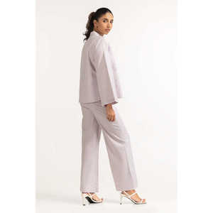 Chemisier Basique Style Coréen Lilas pour le Bureau Taille XL Respirant Lin Chiffon Simple Tendance Col Mandarin Ample WM-BLS23-004 - Product Image 1