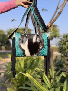 Sac fourre-tout en cuir de vachette occidental, cuir sculpté à la main, franges en cuir, sac à main élégant, sacs en cuir pour femmes, multi-usages - Product Image 4