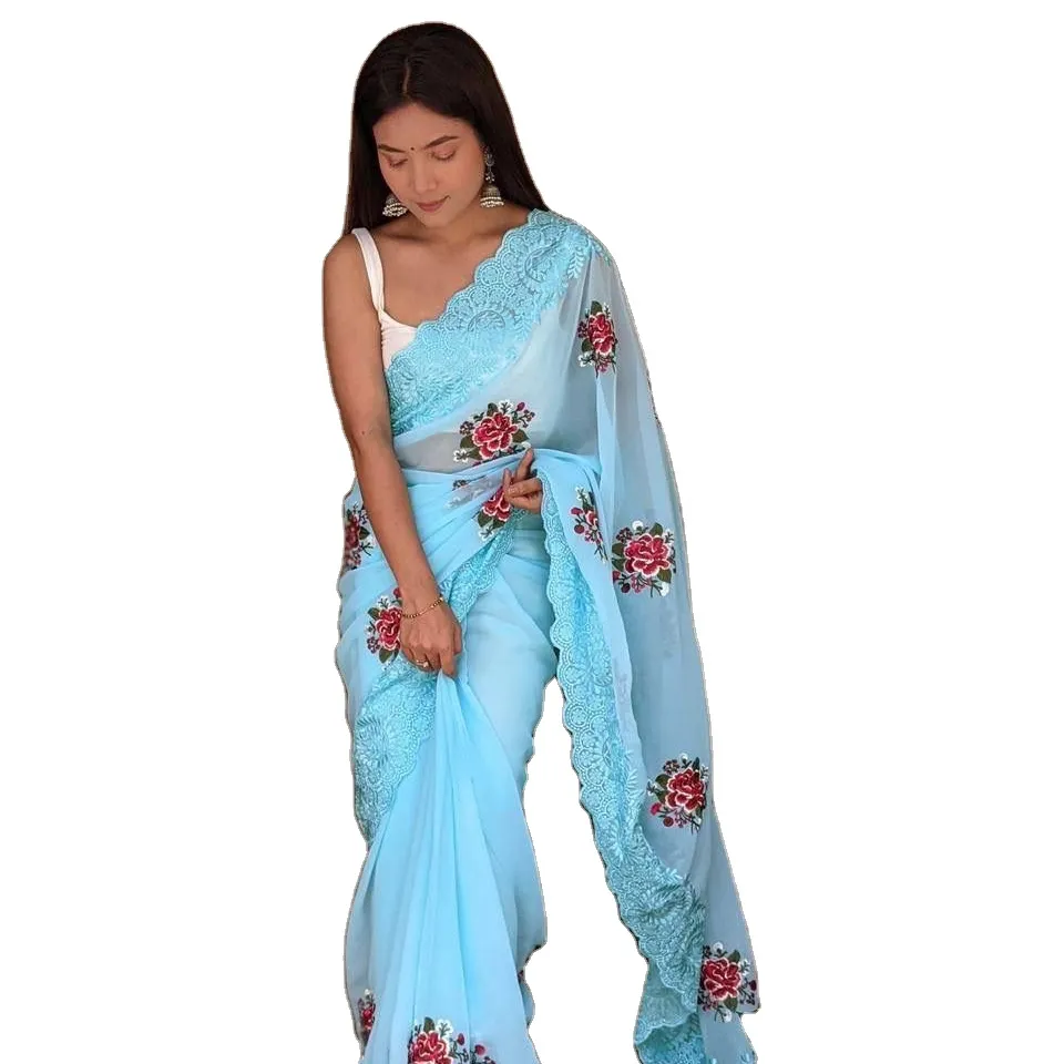 georgette pure chiffon sarees Indian & Pakistani Clothing pakistani salwar kameez sarees indian party dresses women