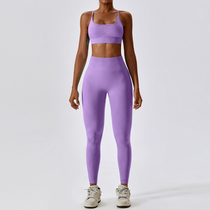 Traje de Yoga personalizado para mujer, ropa de gimnasio sin costuras, mallas de cintura alta y Sujetador deportivo, ropa de entrenamiento - Product Image 1