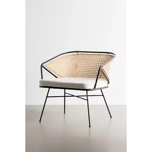 shugo lounge chair made of aluminum frame with rattan woven backrest and include cushion for indoor and outdoor
