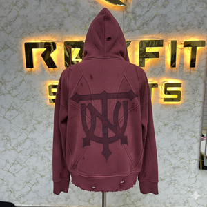 Sudadera con Capucha y Cremallera con Logotipo Personalizado, Material de Primera Calidad, Estilo Desgastado, Chaqueta con Cremallera y Pedrería, Lavado Ácido, Sudadera de Forro Polar para Hombre, Estilo Urbano - Product Image 5