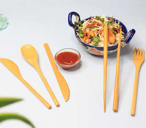 Juego de cubiertos indios reutilizables hechos a mano de 6 cubiertos de madera con espejo con acero ecológico y elegante - Product Image 1