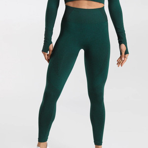 Conjunto de mallas sin costuras para mujer de cintura alta con logotipo personalizado, pantalones de yoga sólidos cómodos, proveedor de Bangladesh - Product Image 1