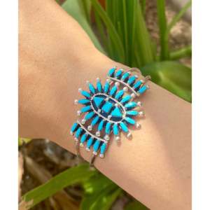 Evonne Hustitto Zuni Turquoise & Sterling <b>Silver</b> Needlepoint Cluster <b>Cuff</b> <b>Bracelet</b> Fashionable Accessory - Product Image 2
