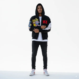 Sweat à capuche surdimensionné pour homme en coton lourd délavé à l'acide, avec logo brodé délavé, fermeture éclair vintage - Product Image 2