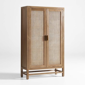 Moderno Armario de Almacenamiento Multifuncional de Madera Maciza de Ratán y Mango de 37 Pulgadas, Color Marrón Claro, 2 Puertas, Ecológico, Resistente al Agua - Product Image 1