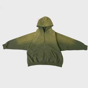 Vente en gros Vêtements de rue décontractés Sweat à capuche dégradé vert Sweat-shirt chaud doublé de fermeture à glissière pour hommes - Product Image 5