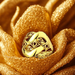 Ornate Gold Plated <b>Statement</b> <b>Ring</b> for Women | Chunky Knot Lattice Design | Luxury Cocktail Finger Jewelry - Product Image 2