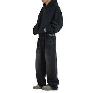 Pantalones informales cómodos para hombre, pantalones vaqueros de algodón de pierna recta con bordes ásperos y decoración de botones, transpirables para todas las estaciones - Product Image 3