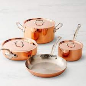Ensemble de 4 casseroles polies miroir brillantes et logo personnalisés disponibles en cuivre fini antique de l'Inde au prix le plus bas - Product Image 4