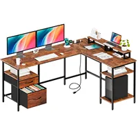 Escritorio de Computadora en Forma de L de 62 Pulgadas OEM con 2 Cajones, Mesa de Madera con Estantes de Almacenamiento Ajustables, Estación de Carga para Oficina