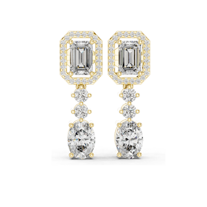 3.03 CT Lab Diamond Drop Earrings Emerald, Oval & Round Cut 10KT, 14KT, 18KT <b>Gold</b> & 925 Silver <b>Rose</b>, Yellow, White <b>Gold</b> - Product Image 5