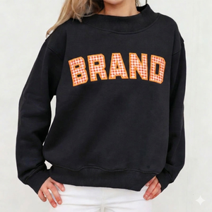 Women's Navy Blue Oversized Mock Neck Brand Gingham Graphic Sweatshirt <b>Drop</b> Shoulder Long Sleeve Casual Fleece Pullover Loose - Product Image 5