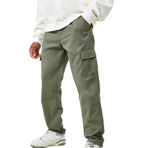 Pantalón Formal de Pana de Pierna Recta con Cintura Elástica, Cierre con Cordón, Color Caqui, Transpirable, Personalizable, de Algodón, Unisex - Product Image 1