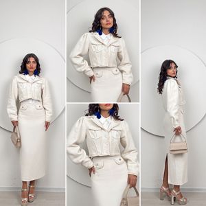 1027 TWEETS Winter <b>Tweed</b> <b>Skirt</b> with Slit Set - Product Image 3
