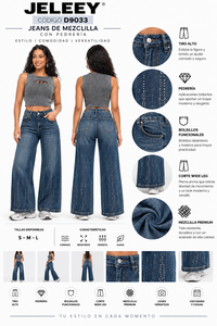 Jeans de Pierna Ancha de Cintura Media para Mujer, Casuales y Elegantes, Lavado de Color, Corte Recto, Diseño que Favorece la Figura - Product Image 1