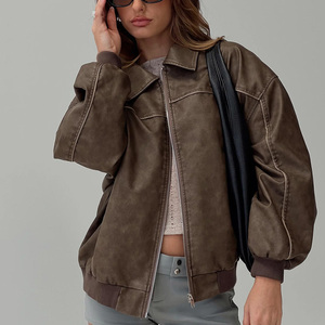 Chaqueta Bomber de cuero personalizada con logotipo estampado bordado para hombre y mujer proveedor de ropa de abrigo de invierno informal Vintage - Product Image 4