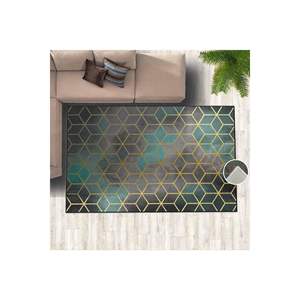 Classic Style Digital Printed Polyester Carpet <b>Blue</b> Green Gold Pattern Rectangular <b>Rug</b> for Entryway Hallway Living <b>Bedroom</b> 4m - Product Image 3