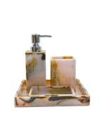 Ensemble d'accessoires de salle de bain en résine écologique faits à la main, comprenant un distributeur de savon, un porte-brosse à dents, un plateau de vanité, un gobelet et un savon assorti
