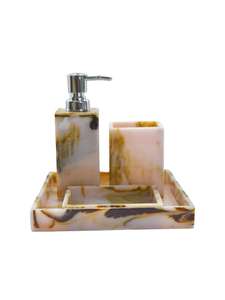 L'ensemble d'accessoires de salle de bain en résine comprend un distributeur de savon support de brosse à dents plateau de toilette gobelet porte-savon assorti - Product Image 4