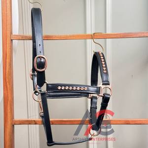 Nouveau licou de course de chevaux en cuir véritable de luxe avec matériel en or rose et accents de cristal réglable équipement de pointe durable et élégant - Product Image 1