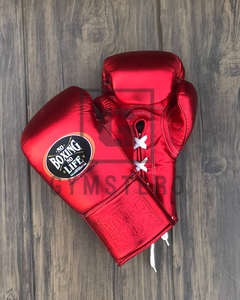 Gants de boxe de qualité supérieure, logo personnalisé, cuir véritable, couleur rouge, doigts entiers, boucle réglable, arts martiaux - Product Image 3