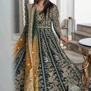NUEVO-BOTELLA-VERDE-VESTIDO LARGO DE NOVIA ANARKALI,LEHENGA & DUPATTA CON CUENTAS DE CRISTAL EMBELLEZADO, TRABAJO DABKA PARA BODA = 2024 - Product Image 1