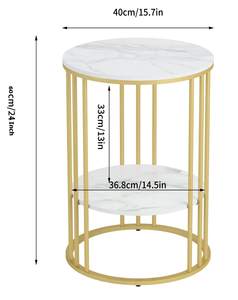 Table à café et à collation pour salon et chambre à coucher, planche en bois avec autocollant en marbre et cadre en métal - Product Image 2
