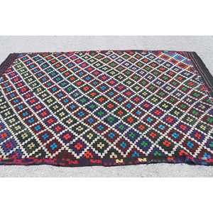 Tapis vintage 6,5x10,2 pieds, grand tapis turc, tapis marocain en laine rouge et bleu - Product Image 3
