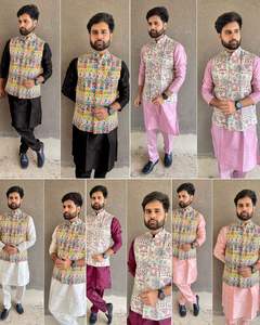 Vêtements de mariage pour hommes Kurta Pyjama traditionnel avec veste Ensemble ethnique élégant Parfait pour les festivals, les réceptions et les fêtes - Product Image 6