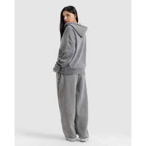 Sudadera con capucha extragrande de felpa francesa 100% algodón, lavada y deshilachada, con cremallera de cuarto, estilo liso con estampado, técnica de lavado enzimático. - Product Image 6