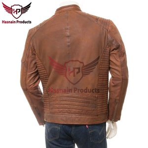 Chaqueta de Cuero Genuino Vintage para Hombre, Estilo Cafe Racer, Marrón, para Motociclista, de Piel Vacuna, Desgastada, Casual, Personalizada, OEM, ODM, Venta al Por Mayor - Product Image 5