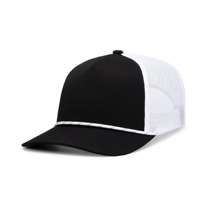 Casquette Trucker structurée à 5 panneaux, bicolore personnalisée, en maille légèrement incurvée, respirante, unie, avec cordon, pour le sport et les loisirs - Product Image 5