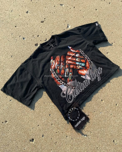 Camiseta Boxy Lisa de Algodón Puro Estilo Urbano Americano Verano 2026, Camiseta Corta Boxy con Logo Personalizado para Hombre - Product Image 2