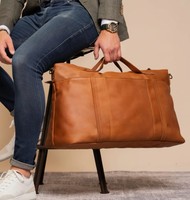 Sac fourre-tout en cuir véritable décontracté avec fermeture éclair, grande capacité, léger, multifonctionnel, doublure en coton, logo personnalisé, sac de week-end pour homme