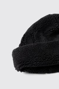 Custom Black <b>Borg</b> Fleece Beanie Hat Men Women Warm Winter Streetwear Thick Soft Teddy <b>Fabric</b> Folded Knit Skull Cap 3D Embroidery - Product Image 4