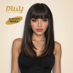 Nicky-DWY Peluca sintética sin pegamento, color marrón claro, recta, de 16 pulgadas, color marrón chocolate, pelo liso de 16 pulgadas - Product Image 1