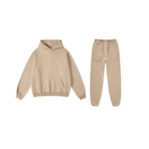 Unisex Winter Running Wear Set Custom Color 100% Cotton Fleece Tracksuit hooded sweatshirt Jogger Pants Breathable Drawstring - Product Image 2