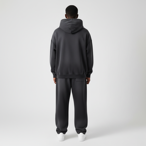OEM New Arrival Winter Solid Men's Regular Fit 100% Cotton Joggers Sweatpants Hoodie Set Two Piece Black Tracksuits - Product Image 2