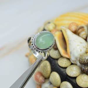 Diseño minimalista Oval Corte brillante Aqua Calcedonia Piedra preciosa 925 Conjunto de bisel de plata esterlina Anillo de mujer Regalo del día de San Valentín - Product Image 2