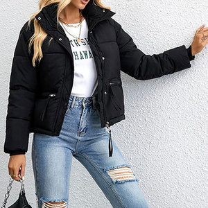 New Style Winter <b>Women</b> Canvas Puffer <b>Jacket</b> <b>Short</b> Length Plus Size Breathable Zipper Closure Customizable Eco-Friendly Hooded - Product Image 4