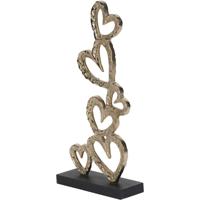 La escultura de corazones múltiples sobre base de madera negra es un adorno decorativo con cinco formas de escultura pulidas modernas de corazón