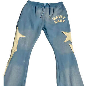 Custom Cotton <b>Fleece</b> Winter Breathable Sweatsuit Tracksuit <b>Zip</b>-<b>Up</b> Hoodie Distressed Applique Flared Sweatpants Set for <b>Men</b> - Product Image 4