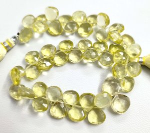 Quartz citron naturel à facettes en forme de coeur perles 8.5-10mm 8.5 "brin haut de gamme 120 carats pierres précieuses en vrac pour la fabrication de bijoux à bricoler soi-même - Product Image 1