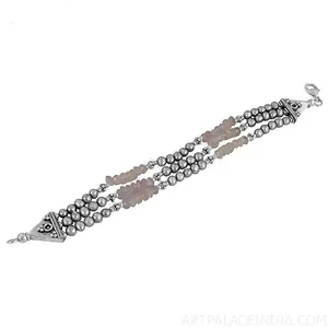 Bracelet en argent 925 avec perle et quartz rose pour femmes, élégamment conçu, bracelets en perles faits à la main, idée cadeau - Product Image 1