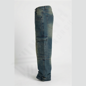 Jeans cargo en denim pour hommes à prix avantageux, 6 poches, grande taille, lavés, logos personnalisés, service OEM, hiver, automne, été - Product Image 3
