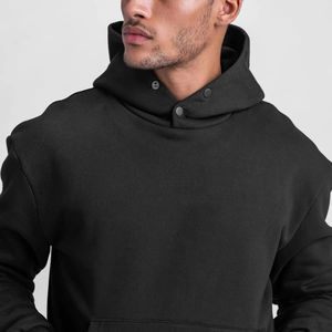 Sweat à capuche à boutons en coton pour hommes, couleur unie, logo personnalisé Vente en gros - Product Image 6